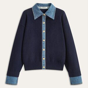 Cardigan with denim detailing and gold buttons